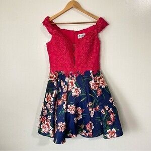 Ellie Wilde Mon Cherie Mikado Floral Beaded Pink Peekaboo Homecoming Mini Dress